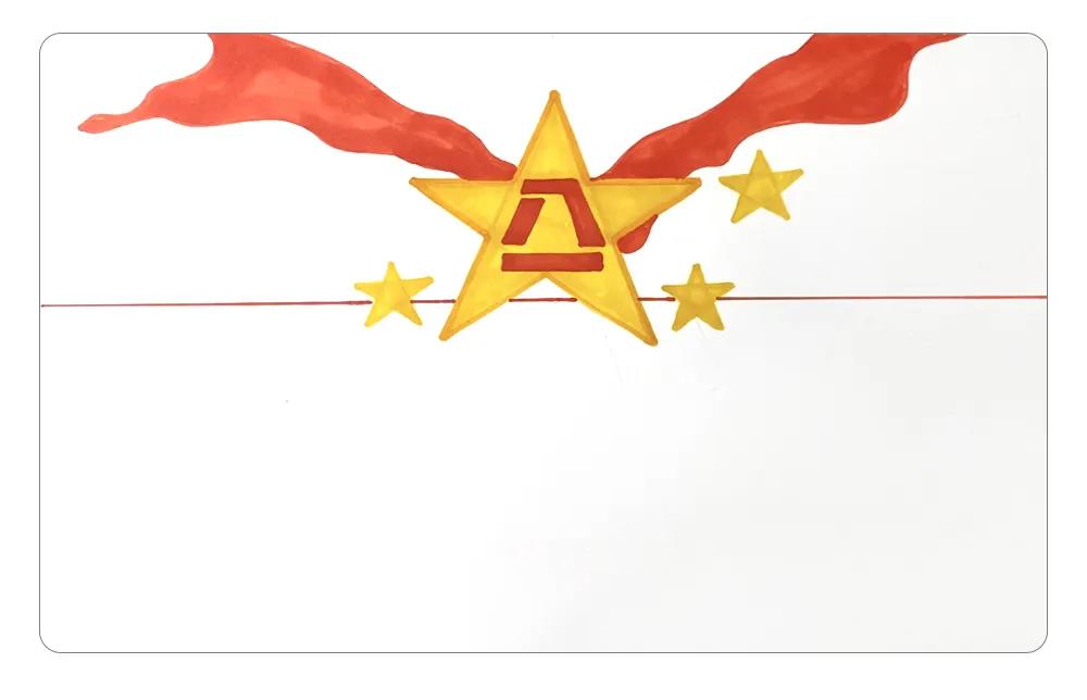 步骤5：使用直尺，画出一条地平线，将画面分割为天空和地面两个部分。