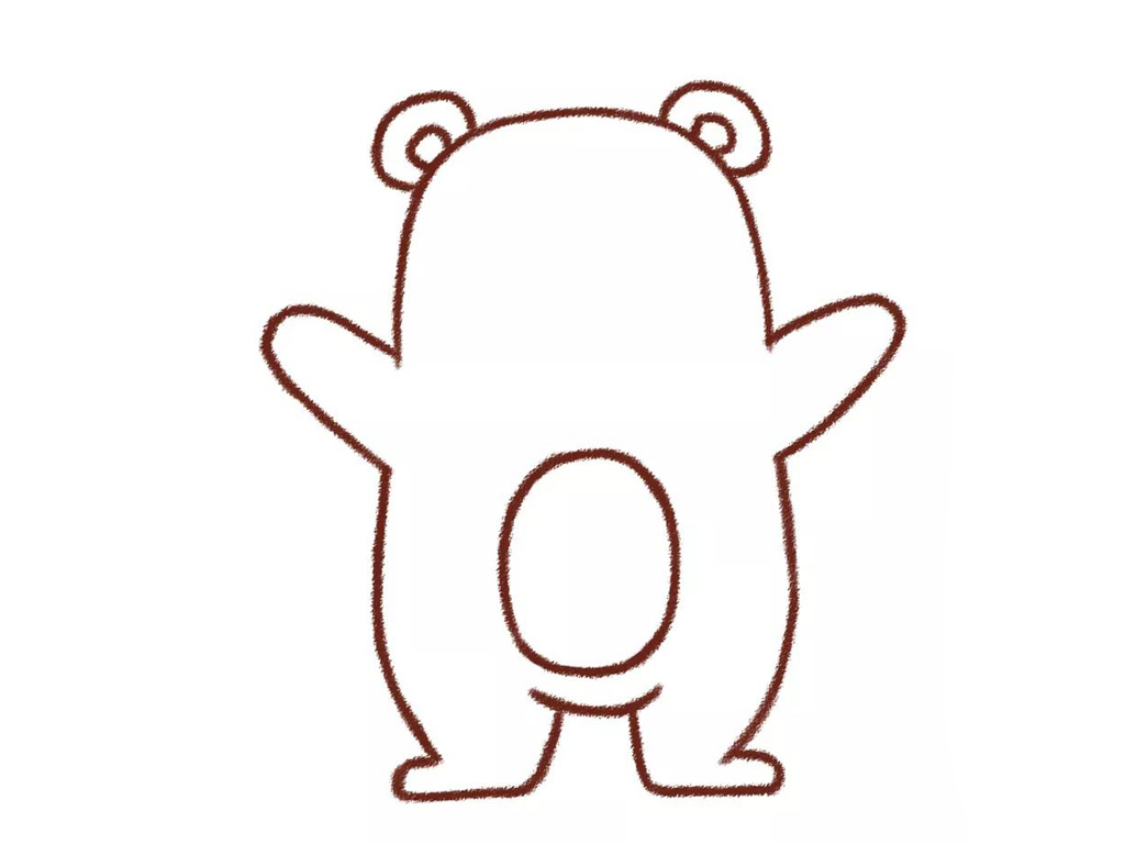 步骤6：勾画小熊肚皮，在身形位置的中间，也就是小熊圆嘟嘟的肚子里画一个小圆圈，就是小熊可爱的肚皮。