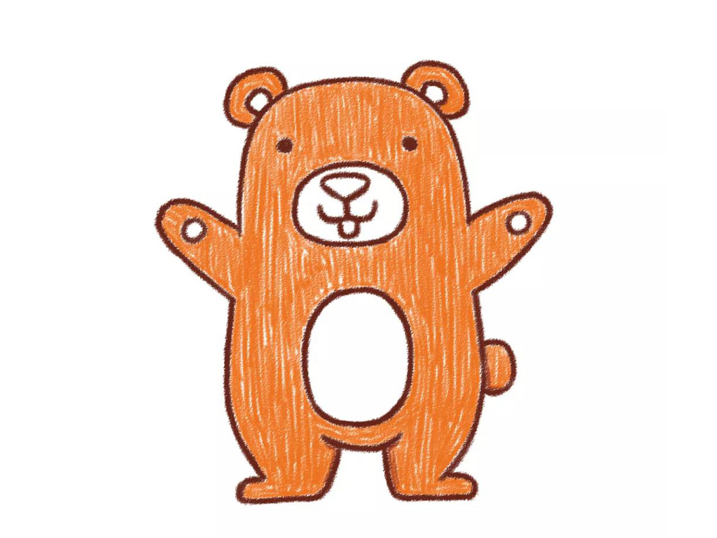 步骤9：给身体涂色，为小熊的身形涂上橘黄色，作为小熊的肤色。