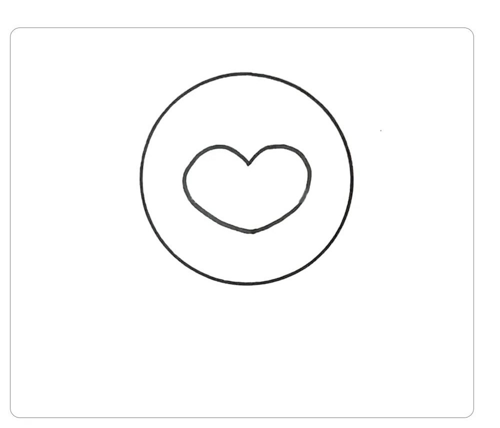 步骤1：首先，用圆形工具画一个圆，再在圆形里画一个桃心。