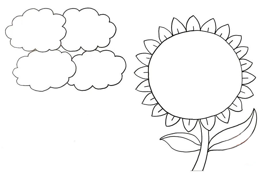 步骤4：加上花颈和叶子，使得构图更加完整和好看。