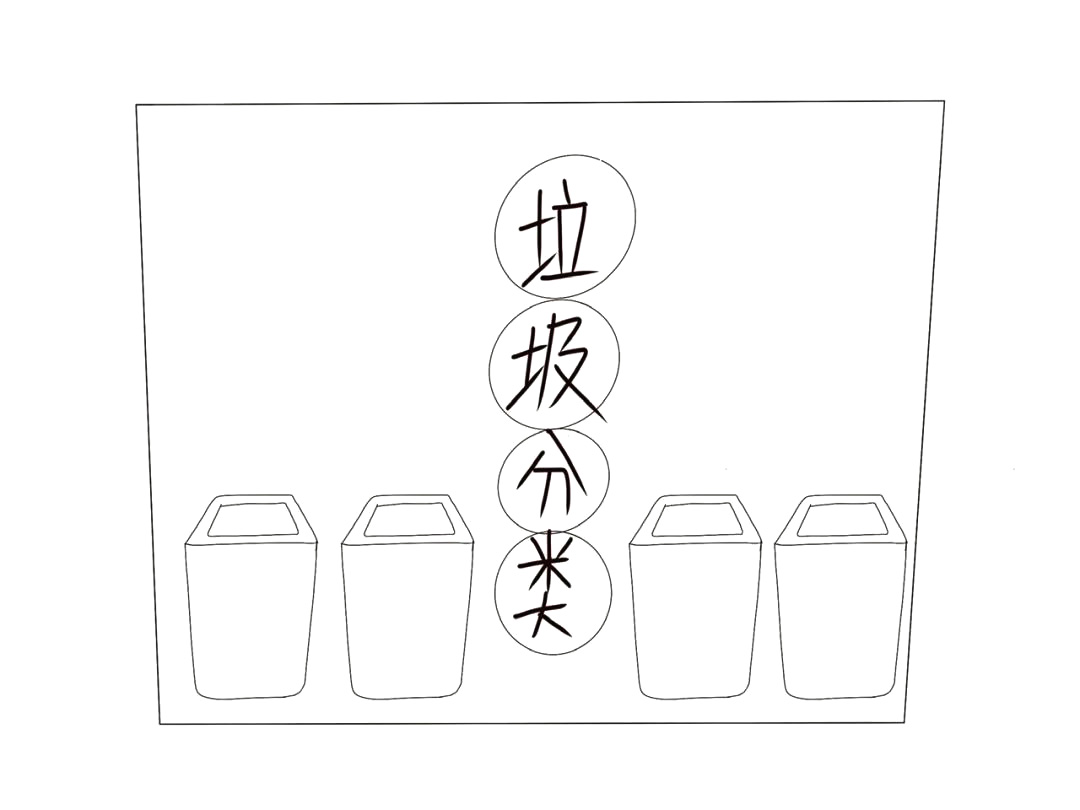 步骤3：左右下角画出四个一模一样的垃圾桶