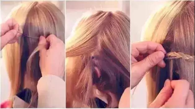 步骤：2首先从侧边分出一股头发，按照麻花辫的方式，逐渐添加侧边头发，编成一股麻花辫。