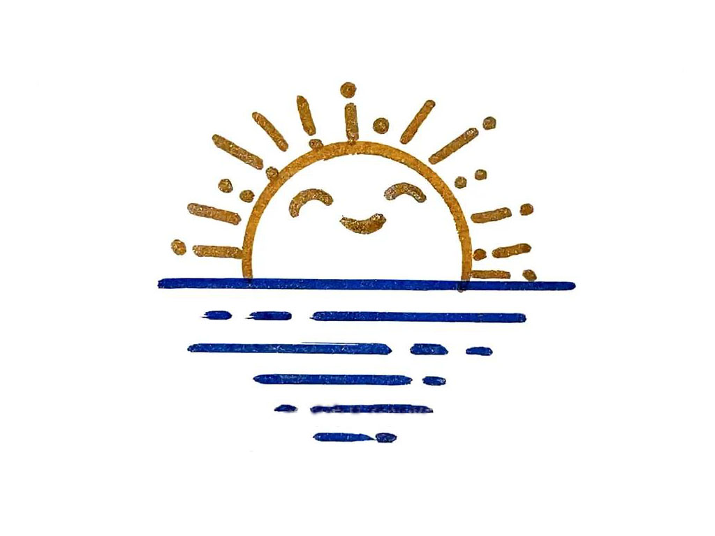 步骤4：给太阳加一个萌萌的表情吧，这样整个画面会更加可爱和有趣哦。