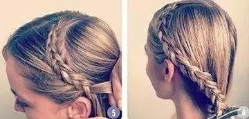 在编发的过程中不断的加入发丝呈现出好看的蜈蚣辫造型，另一侧编织成对称的发辫。