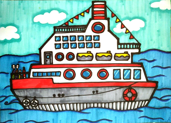 步骤4：轮船简笔画