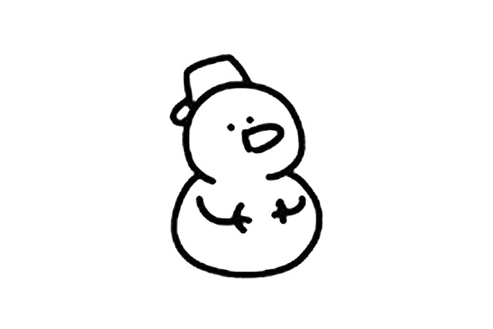 步骤2：画出雪人的其他细节和向内弯曲的胳膊。