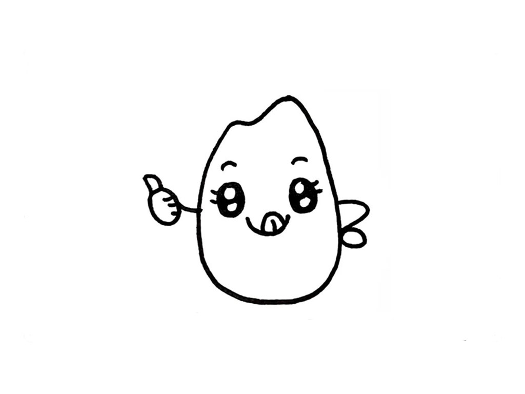 步骤3：接着，简单画一下手势动态，大米宝宝是不是在为节约粮食的小朋友点赞呢？