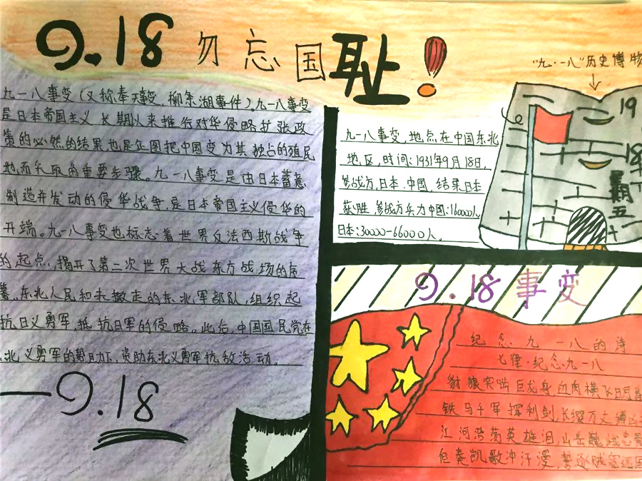 九一八纪念日不忘国耻的手抄报-图1