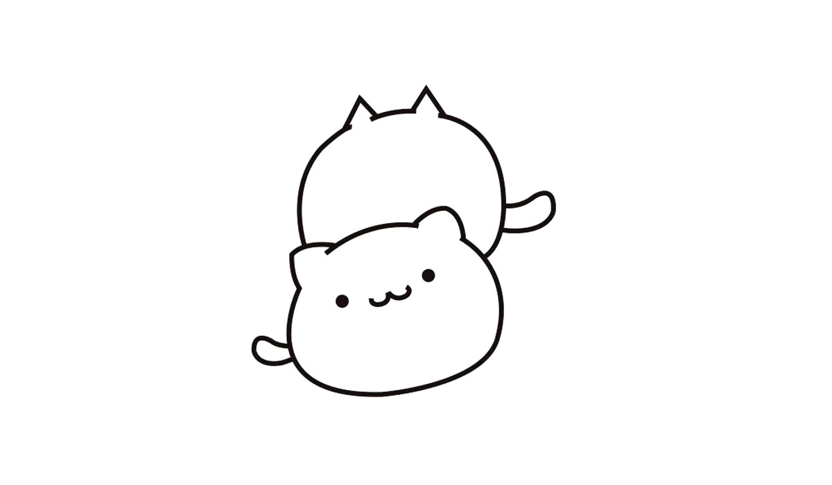 步骤3：在现画的基础上 画出另一只猫咪的轮廓和五官 把小尾巴画在另一边