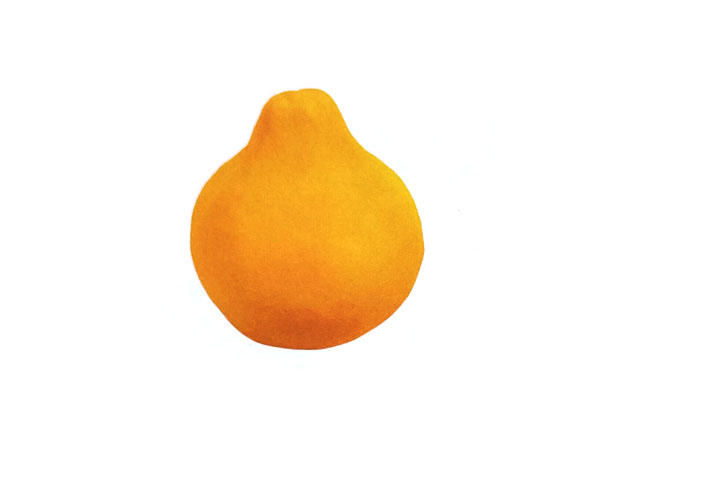 步骤1：搓一个黄色圆球，并把一头捏细凸起。