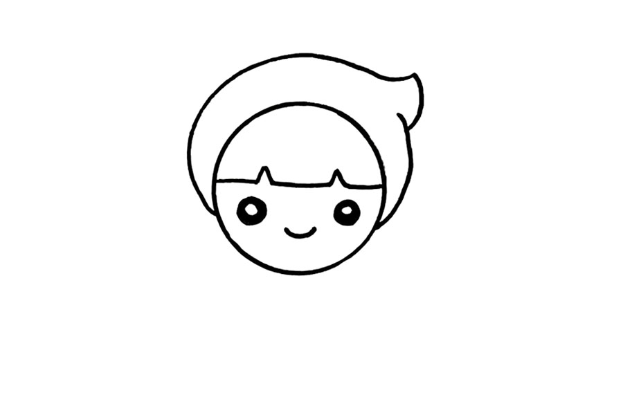 步骤4：小红帽的标志就是红丝绒的帽子和披风，先画帽子部分