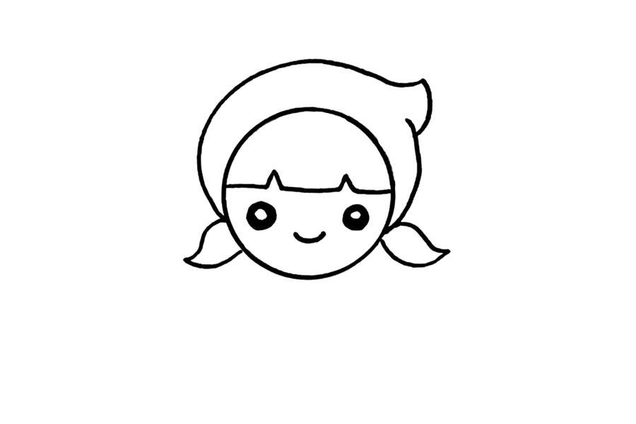 步骤5：再画露出的两个小辫儿，注意有前后遮挡关系哦。