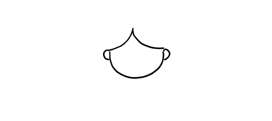 步骤2：人字下面加一个半圆画出脸部轮廓，两个小括号画出耳朵。