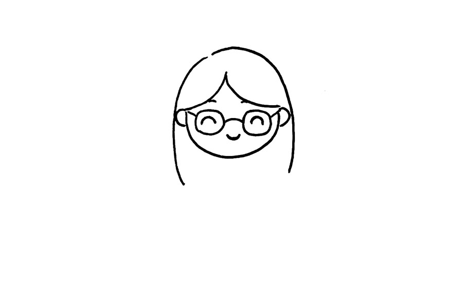 步骤4：头发部分小朋友可以根据自己老师的发型来画哦。