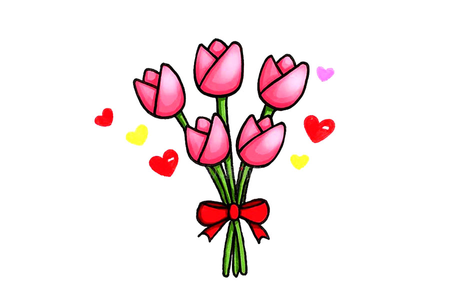 美丽的鲜花送老师 鲜花花束简笔画教程