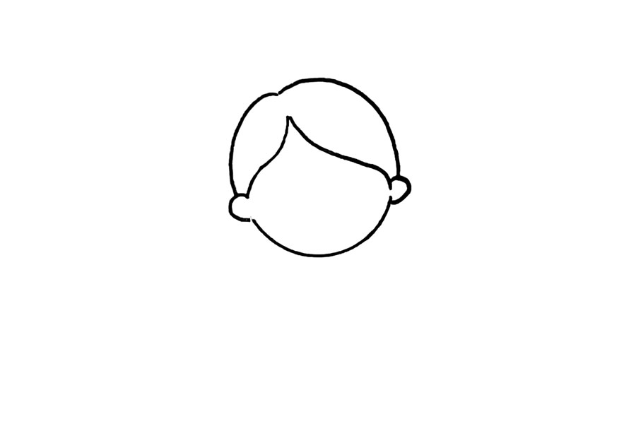 步骤3：接着，完善头部轮廓画一对小括号耳朵