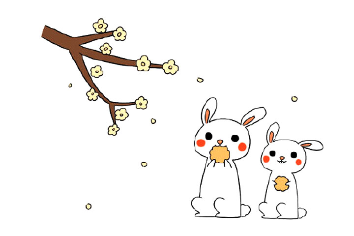 吃月饼赏花的玉兔简笔画教程