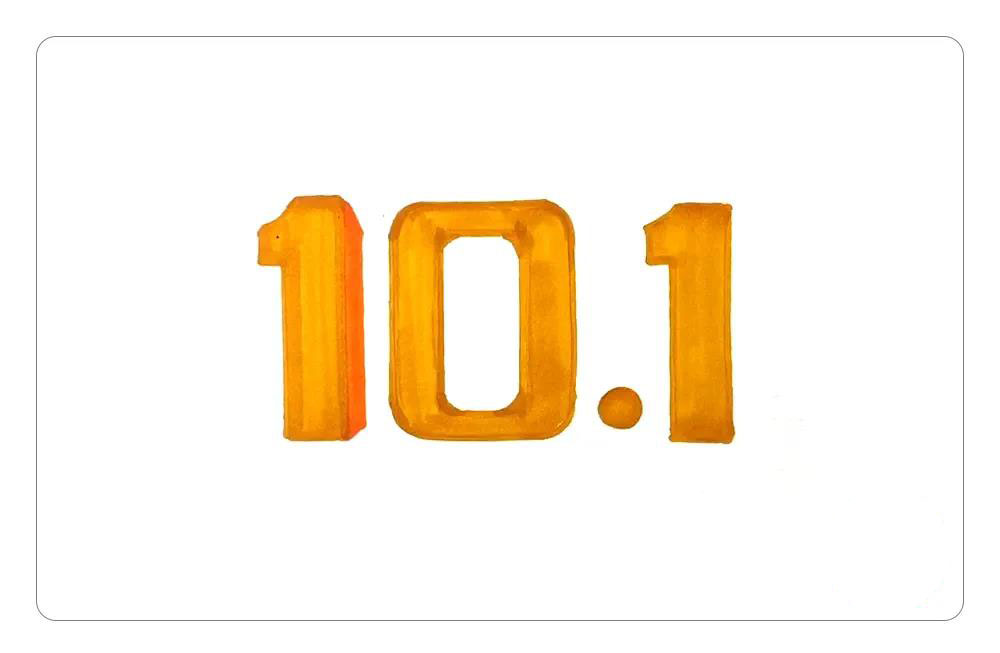 步骤1：首先，画出主题字10.1，先使用黄色涂满字体的正面