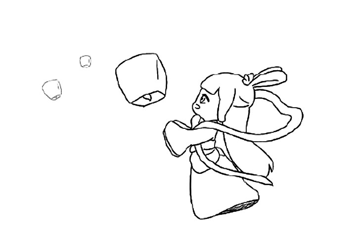 嫦娥放孔明灯简笔画画法教程-图5