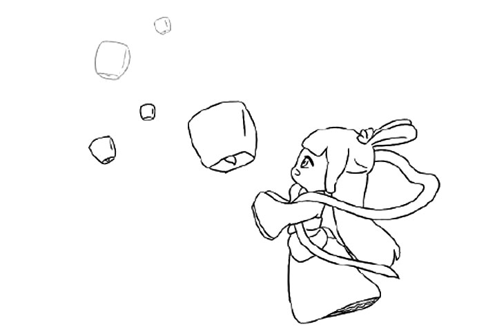 嫦娥放孔明灯简笔画画法教程-图6