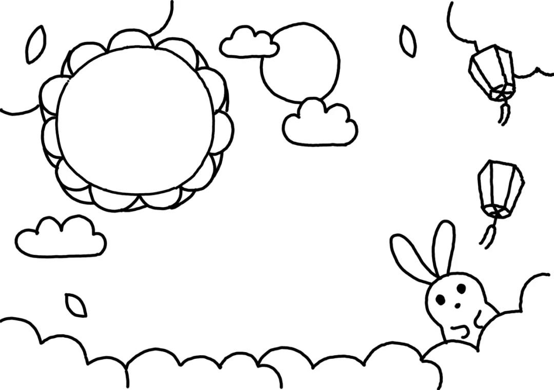 步骤3：用祥云装饰，画一只小月兔