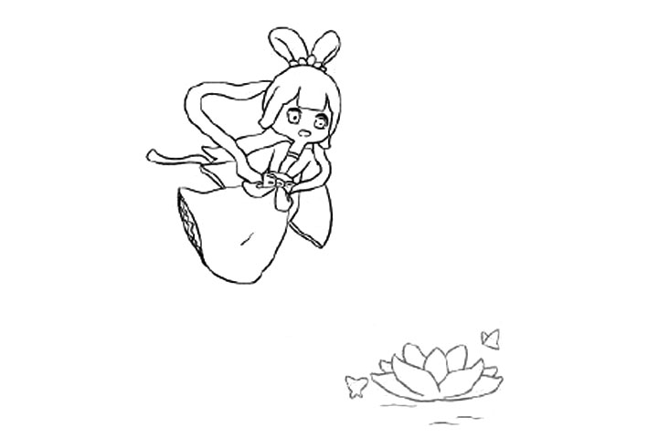 嫦娥赏荷简笔画画法步骤-图4