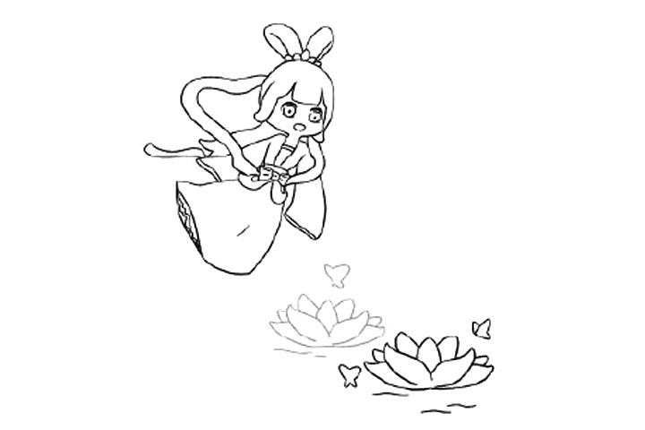 嫦娥赏荷简笔画画法步骤-图5