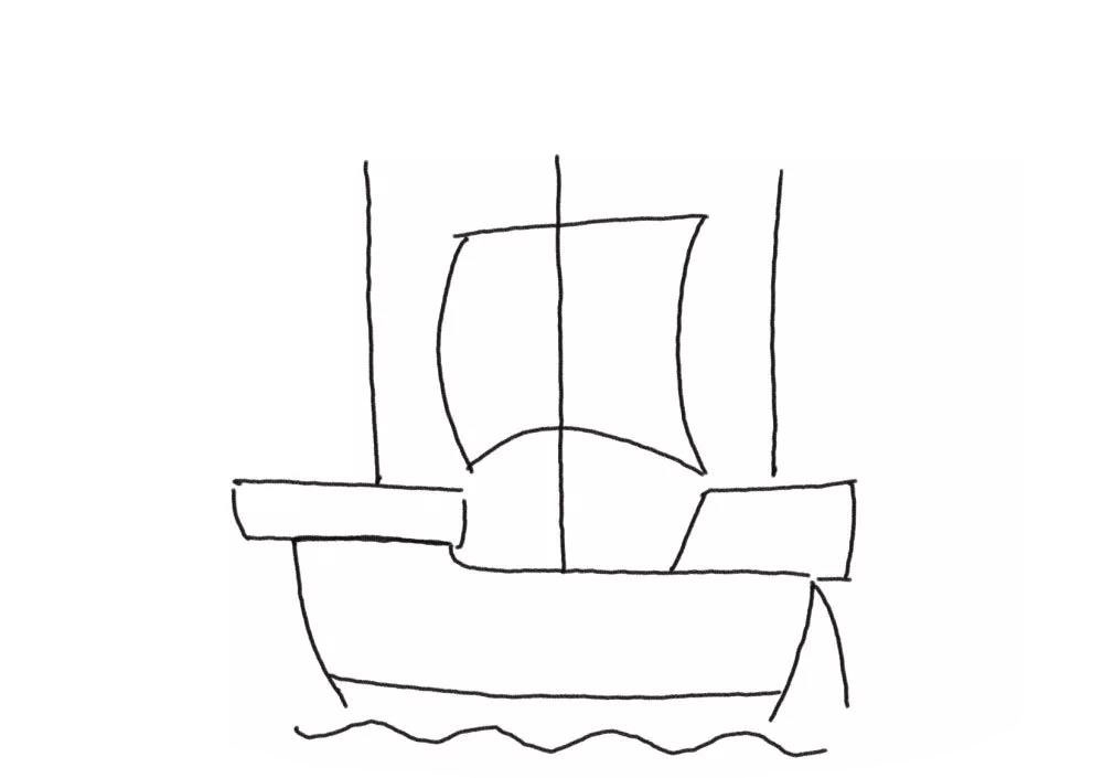 大帆船简笔画画法步骤-图3