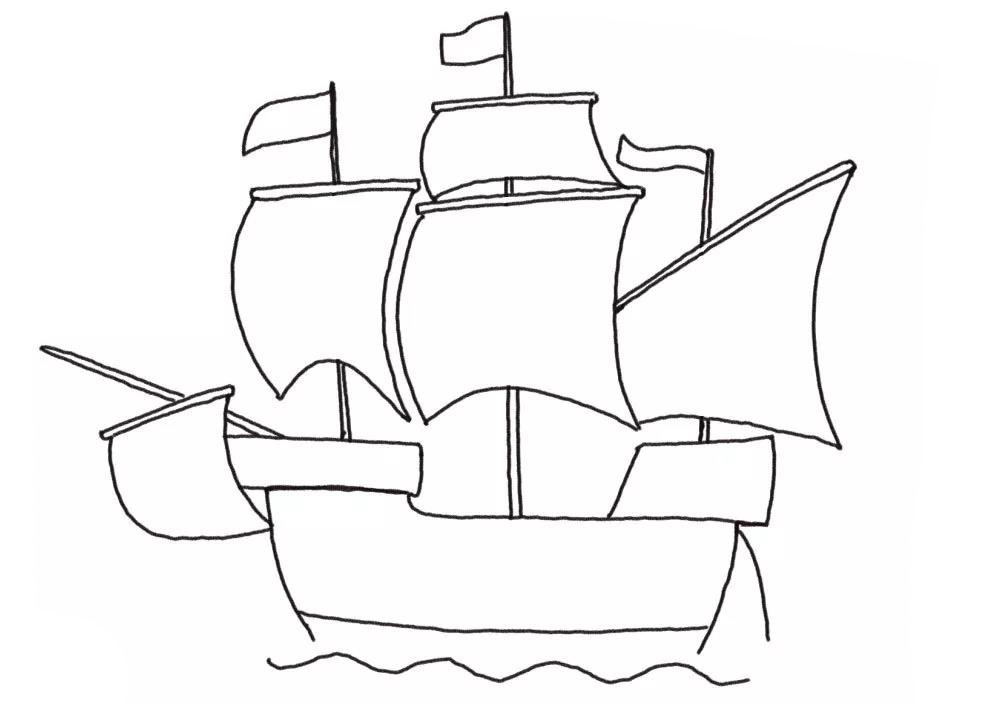 大帆船简笔画画法步骤-图5