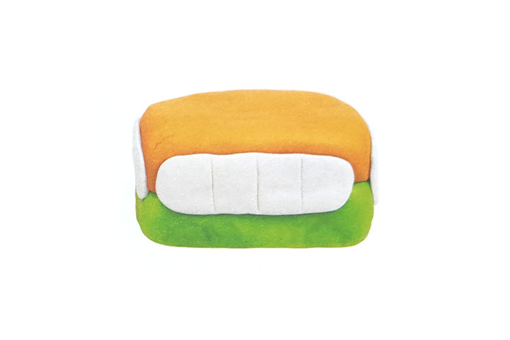 步骤2：捏四个白色长条，压扁，粘在车身上，划出纹理。