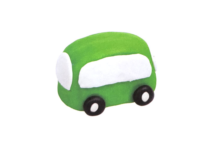 步骤3：把车窗和车轮粘在车身上。