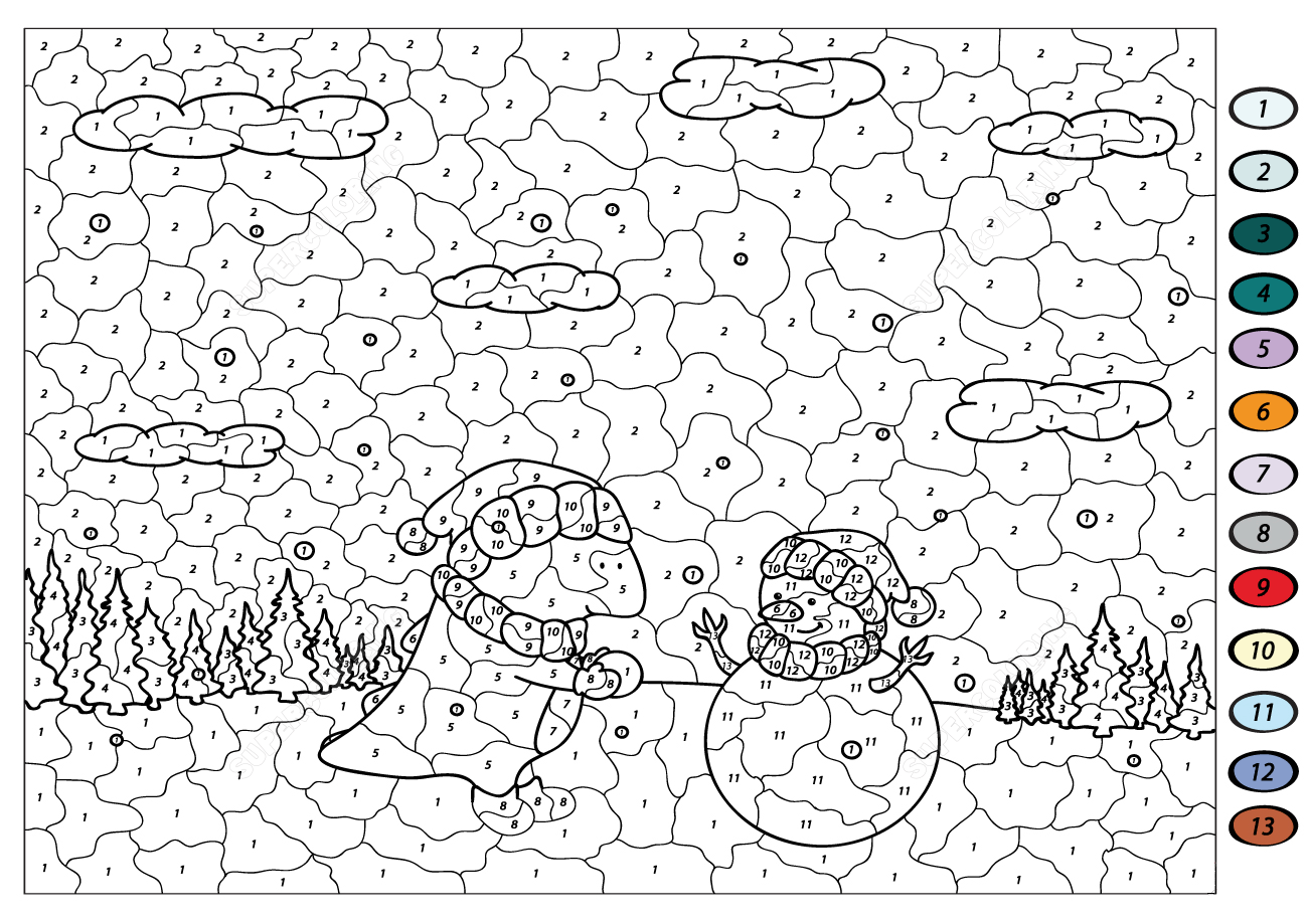 龙和雪人涂色画