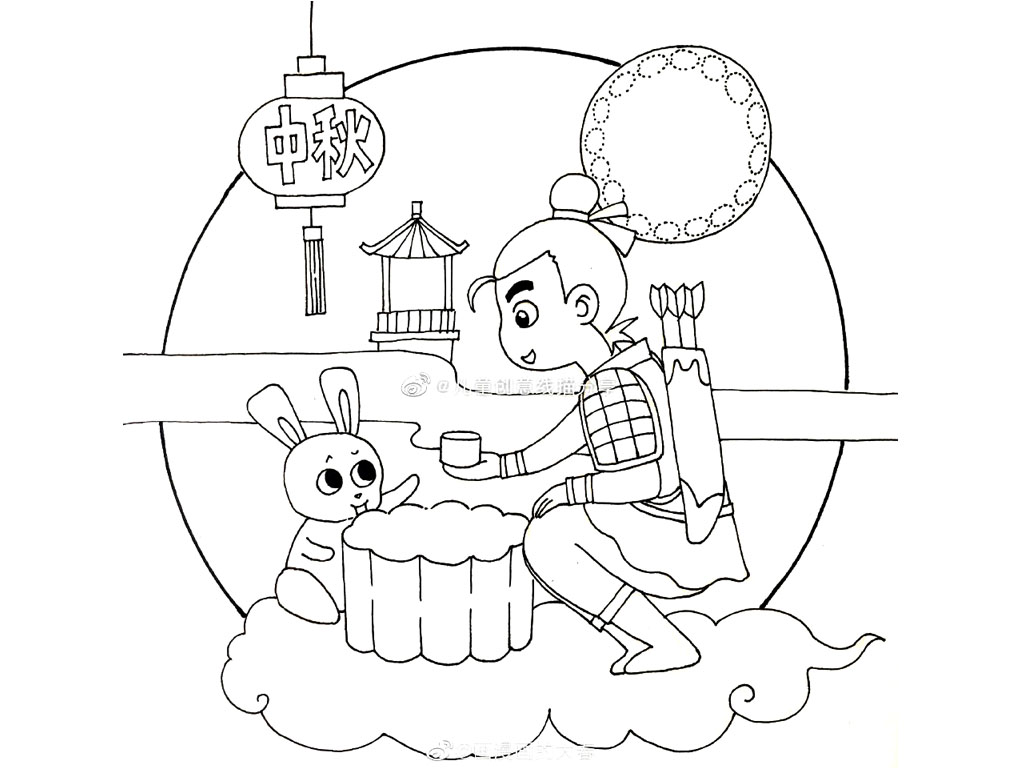 中秋节嫦娥后羿简笔画图片-图1