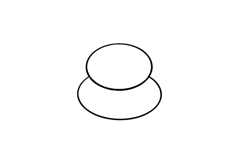 步骤2：接着再在这个椭圆形下面再画一个大一些的椭圆形，注意有遮挡关系哦。