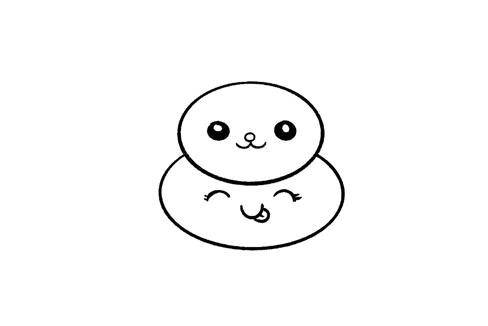 步骤3：分别在两个椭圆形里画上可爱的表情，注意上面是兔兔的表情哦，嘴巴要画成兔兔标志性的三瓣嘴。