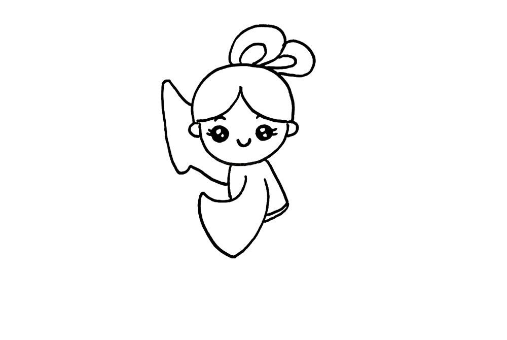 步骤7：然后画另一只抬起的手臂，注意有前后遮挡关系哦。