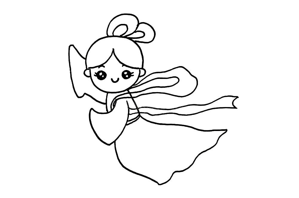 步骤9：最后，画上随风飞起的飘带，是不是立刻变成了仙女