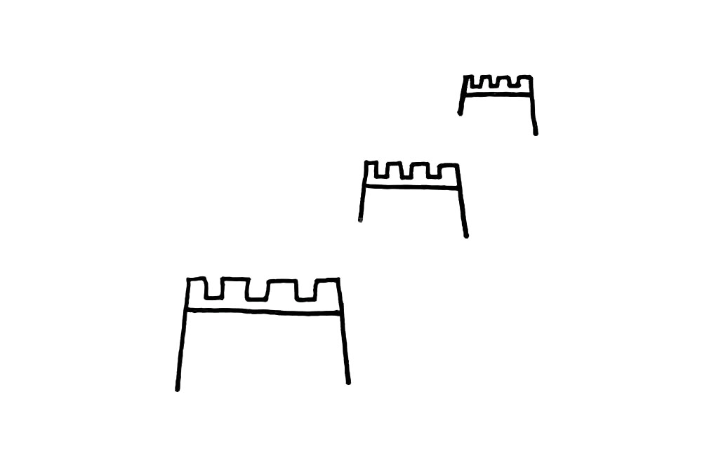 步骤2：在H上面画锯齿状。