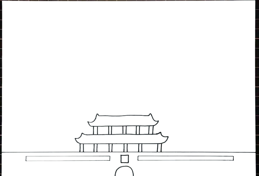 步骤1：首先在底部画出北京天安门的图形。