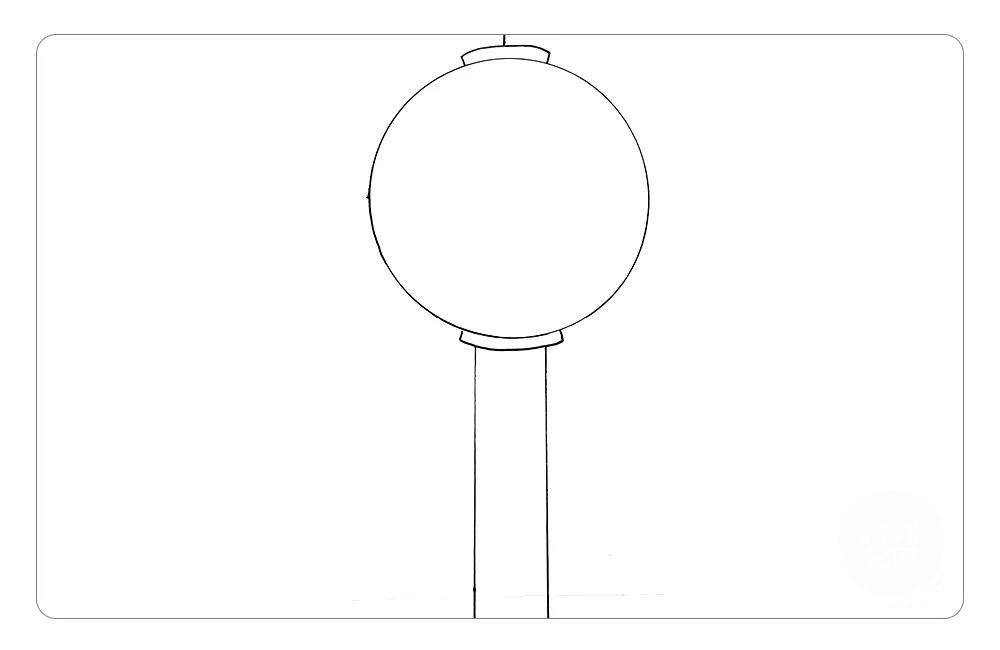 步骤2：上下简单画一下灯笼口，再用两条竖线画一下灯笼穗儿，一个简单的大大的灯笼就画好啦。