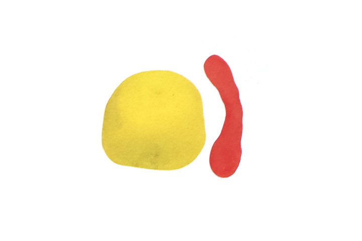 步骤3： 捏出黄色上身和橙色领子。