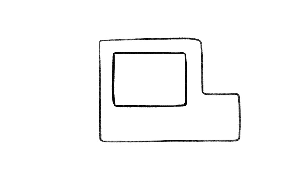 步骤2：在方形的外面画一个台阶的形状。