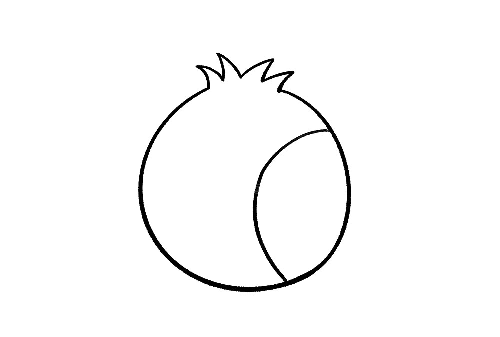 步骤3：剥开石榴里面是什么样的呢？我们先画一个大的半圆表示剥开的部分。