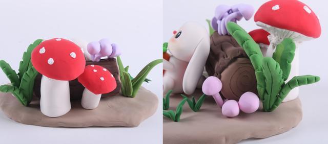 步骤8：这是蘑菇和植物的细节部分，大家也可以自由发挥，做出自己喜欢的装饰物。