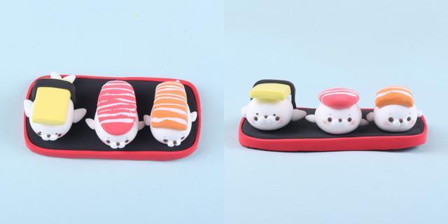 步骤5：按照上图的方法做出其它生鱼片的寿司，摆在盘子里，这样寿司就做好啦！