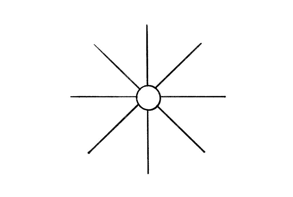 步骤3：向四周写一个大大的米字。