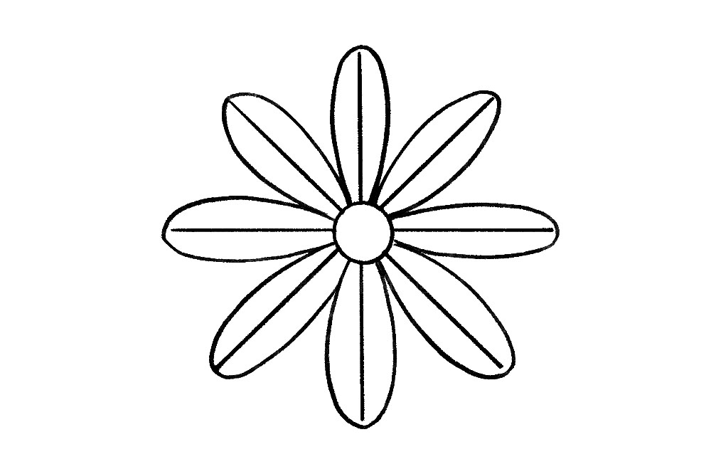 步骤5：继续用这个方法围绕着米字的笔画画花瓣。