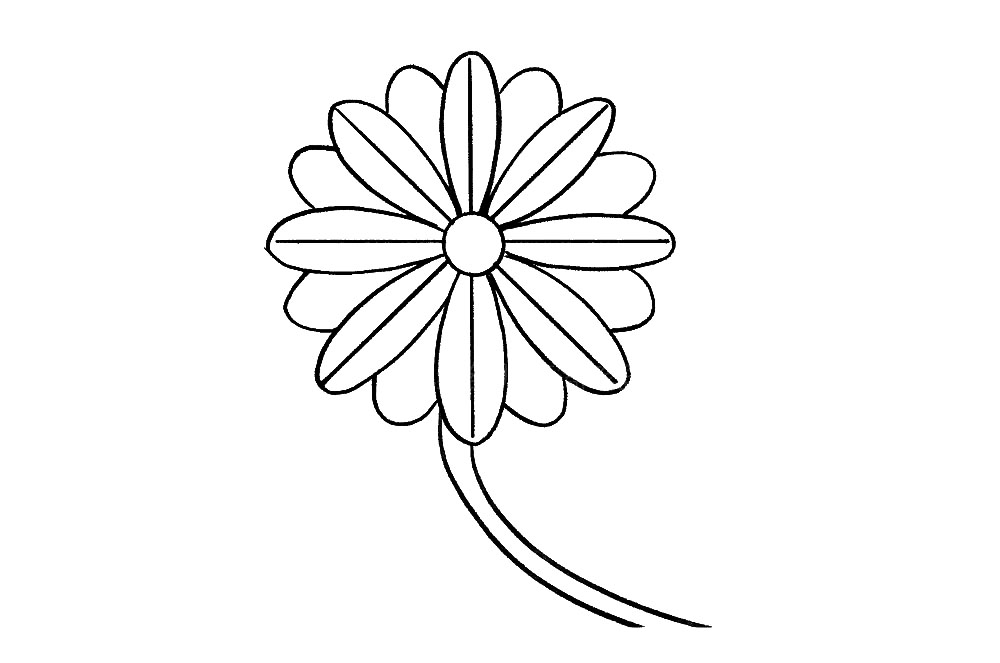 步骤7：在花朵下面简单画出花茎，注意花茎不要画得太直哦