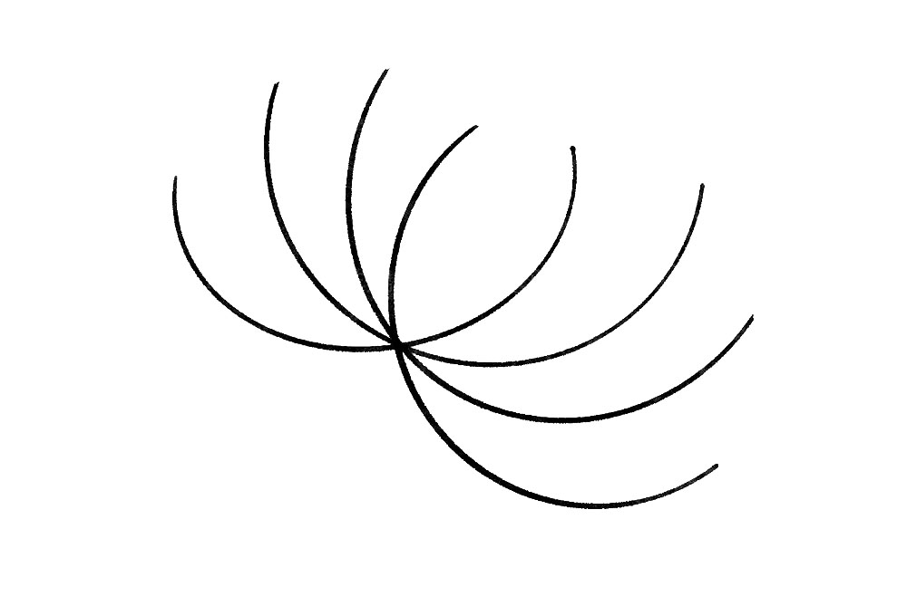 步骤3：继续调整方向画半圆，注意它们要交叉在一个点上哦。